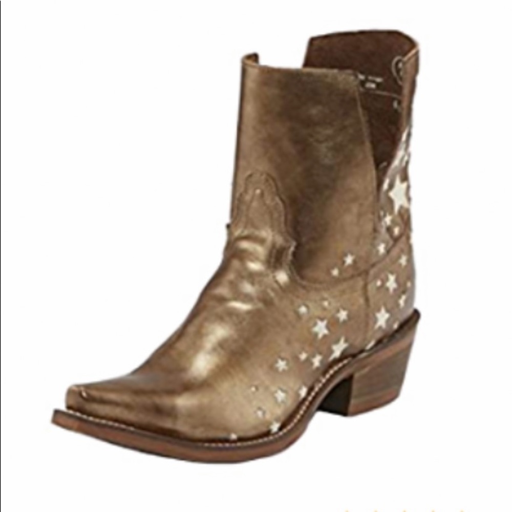 Nocona Bronze Metallic Star-Studded Western Booties